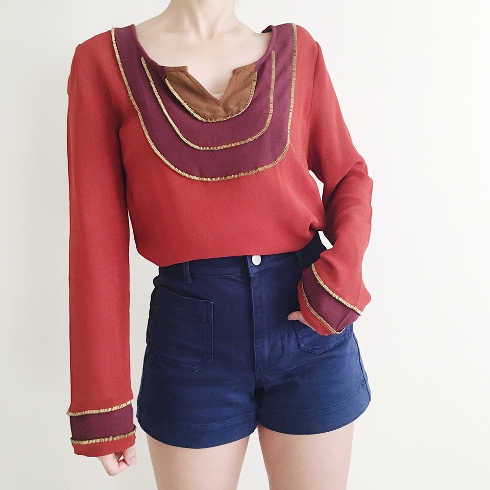 ❤️ Lucky Brand Beaded Rayon Blouse